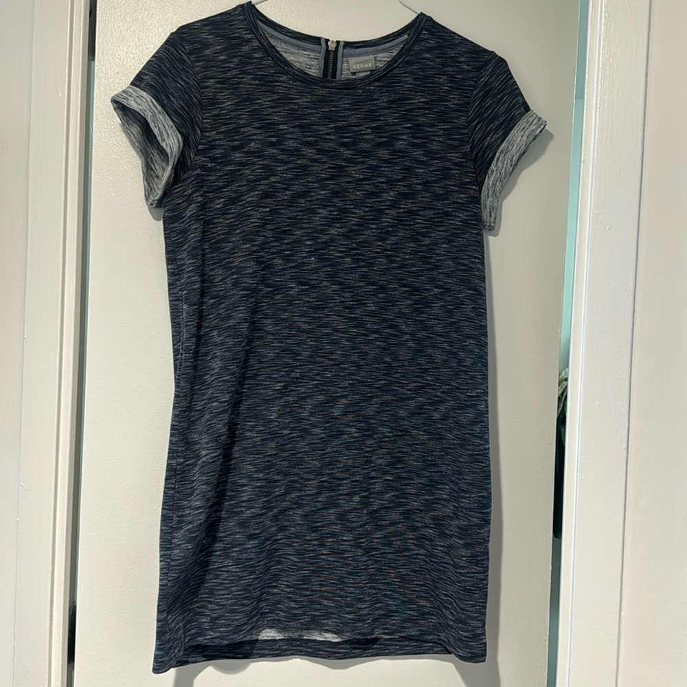 KENAR blue grey mix short sleeve t shirt dress